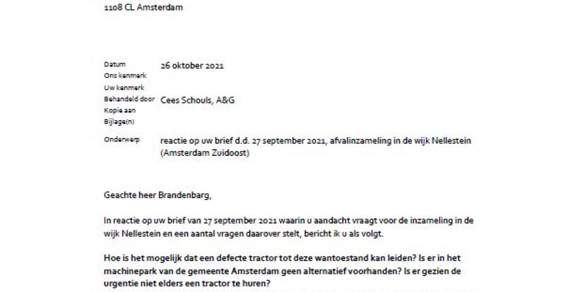 Reactie DB Zuidoost probleem Vuilophaal Nellestein